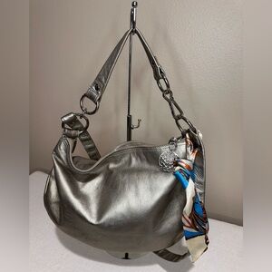 Coach Ali Metallic Gray Leather Convertible Shoulder Bag